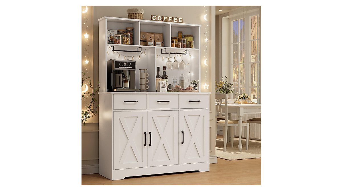 HOSTACK Buffet Cabinet with Hutch - Modern Farmhouse Kitchen Storage