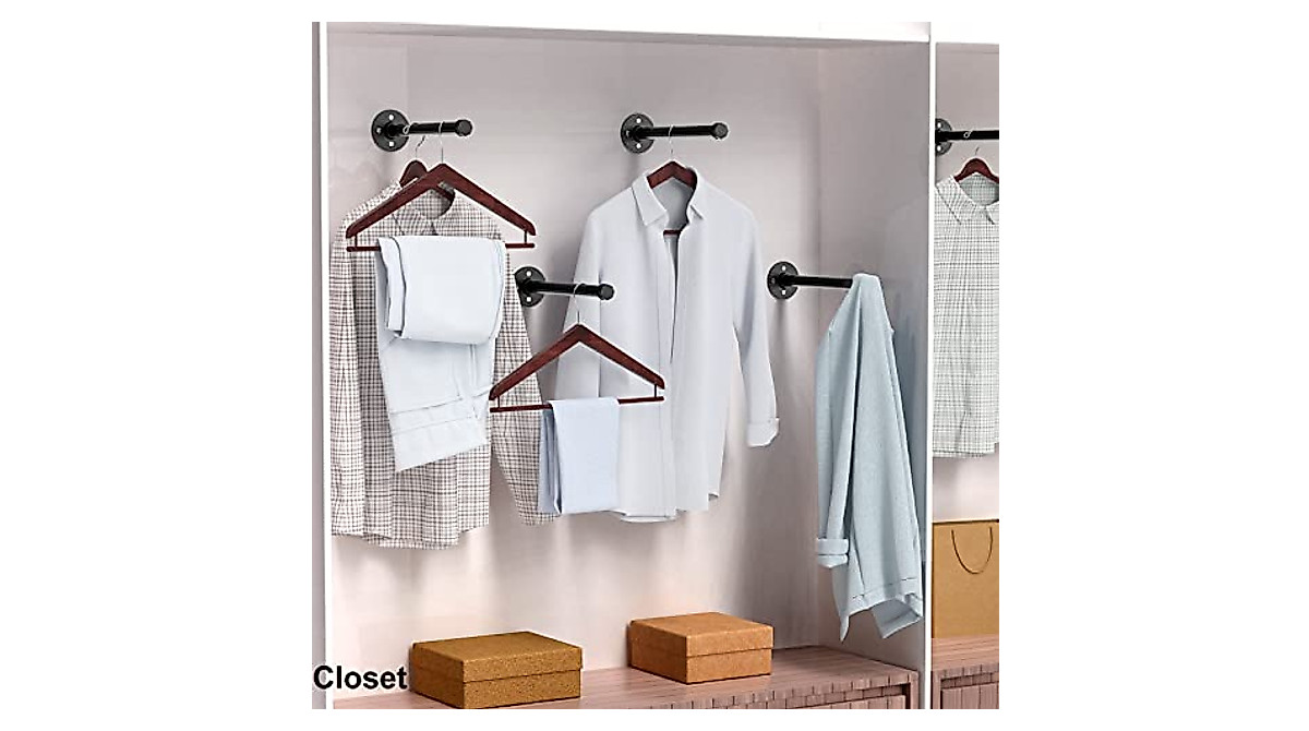 Industrial Pipe Closet Rod - Heavy Duty Wall Mounted Clothing Rack