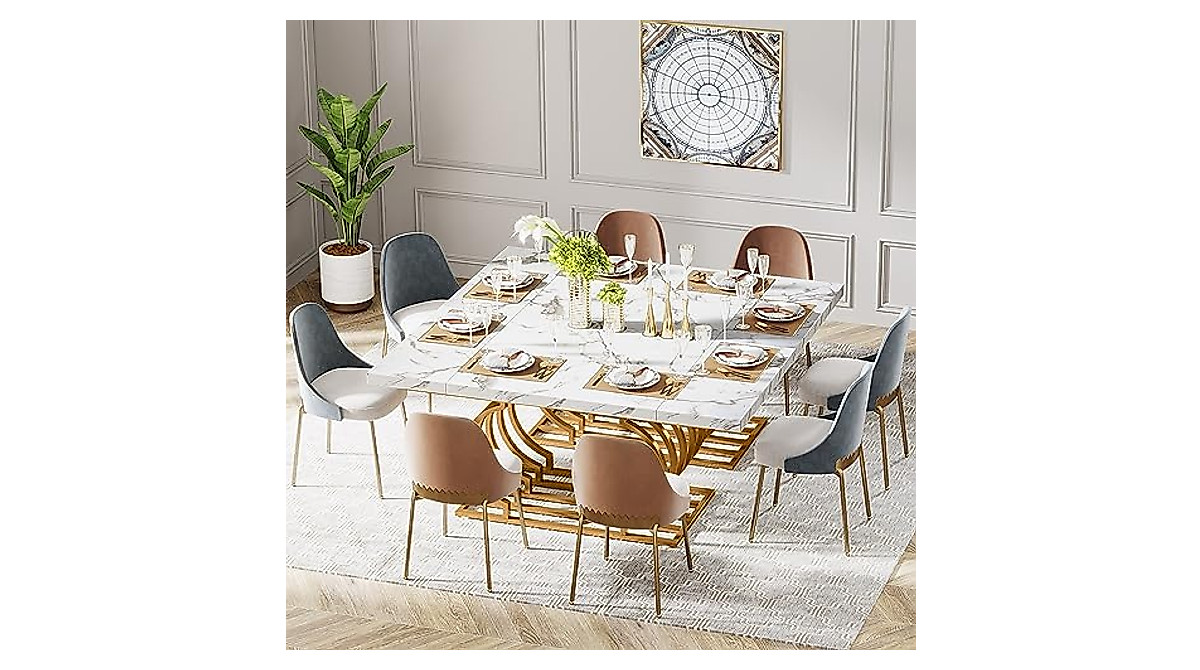 Tribesigns Modern Dining Table - 63 Inch Faux Marble Kitchen Table