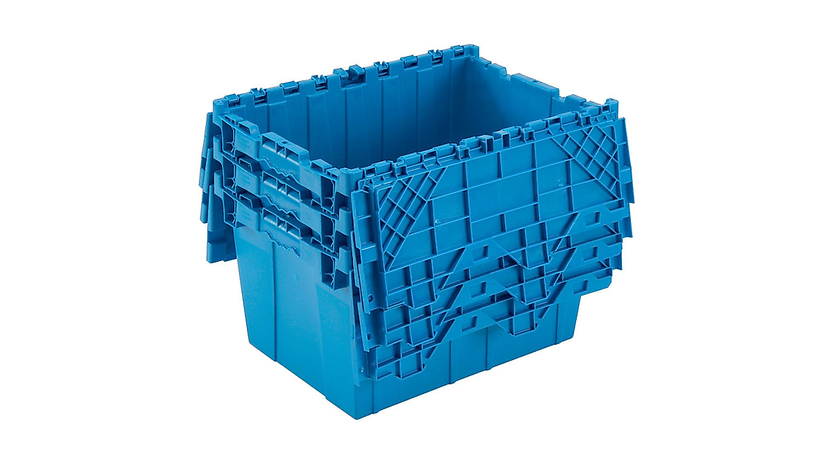 Monoflo Industrial Plastic Container with Hinged Lid - Durable & Stackable