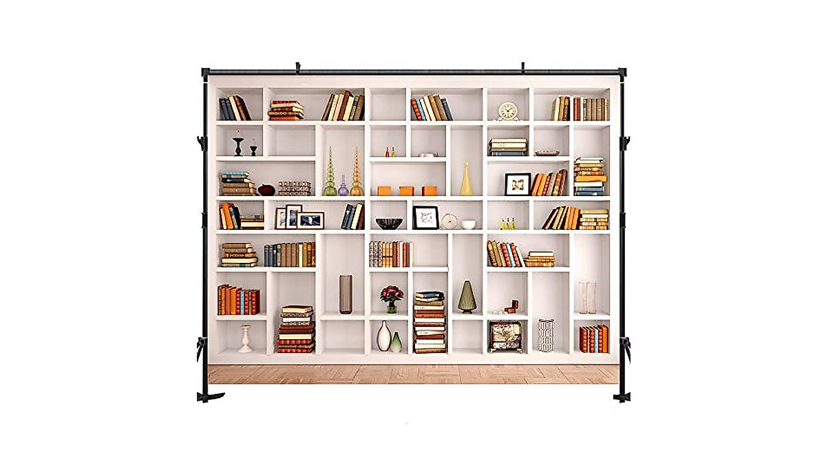 Maijoeyy 7x5ft White Bookshelf Backdrop for Zoom &amp; Office