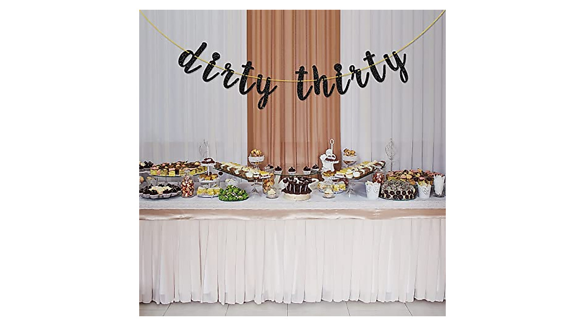 Helewilk Black Glitter Dirty Thirty Banner for 30th Birthday Party