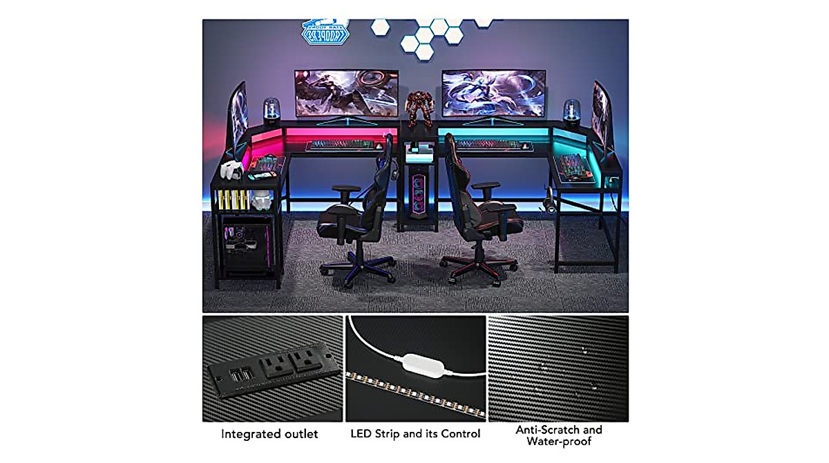 LITTLE TREE L-Shaped Gaming Desk with LED & Power Outlet - Modern & Durable