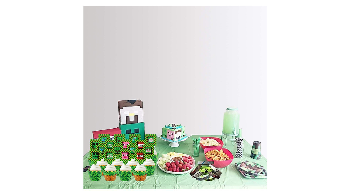 Pixel Miner Cupcake Toppers & Wrappers for Game Theme Birthday Party