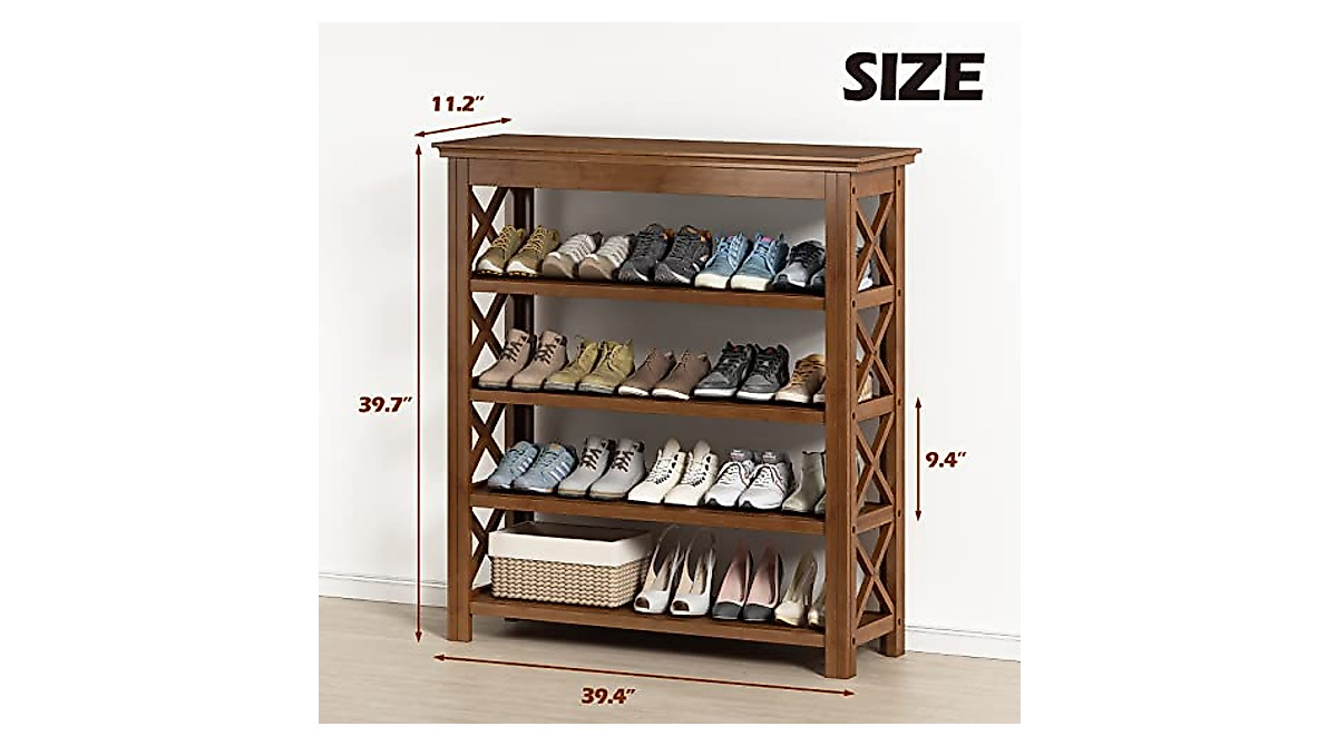 Bamworld 5-Tier Wooden Shoe Rack for Entryway