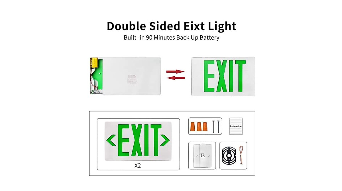 AKT LIGHTING Green LED Exit Sign - Emergency Backup Light