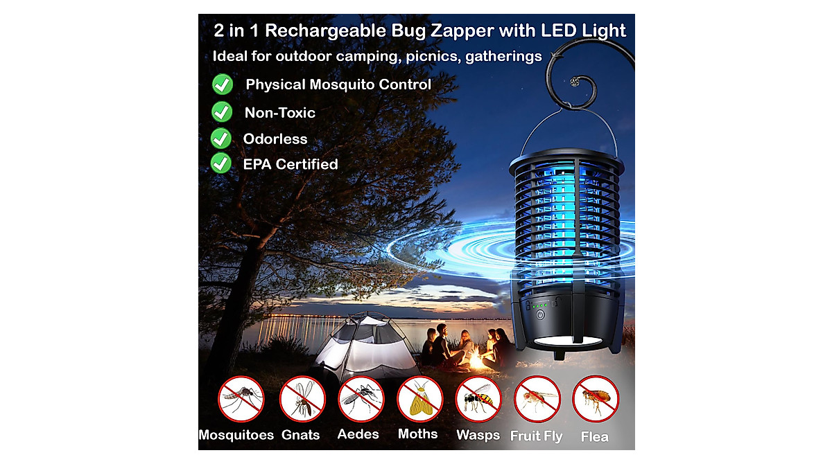 Rechargeable Bug Zapper Outdoor: LED Light & Mosquito Killer