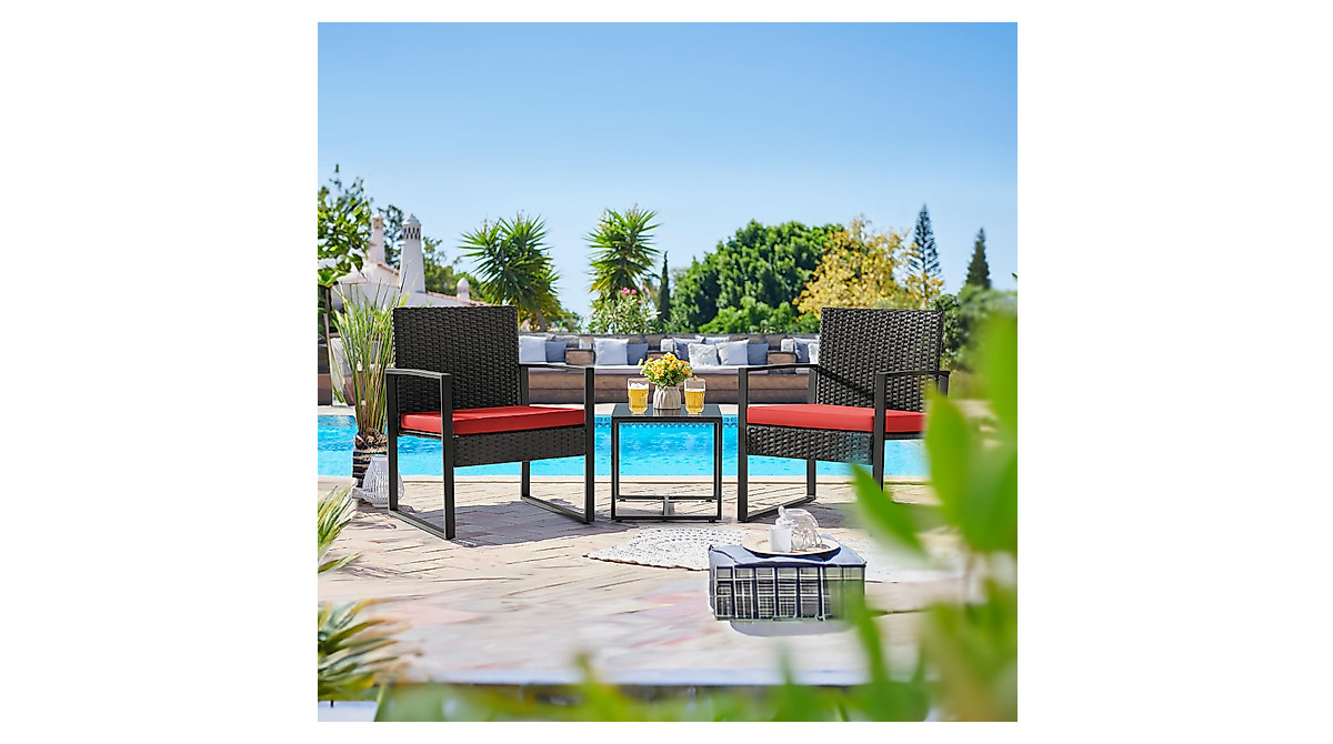 Flamaker Red Wicker Patio Furniture Set