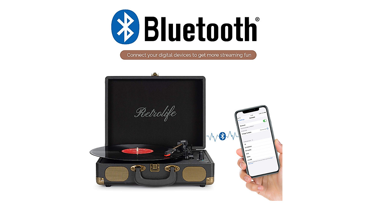 Retrolife Portable Bluetooth Vinyl Player | 3-Speed Turntable