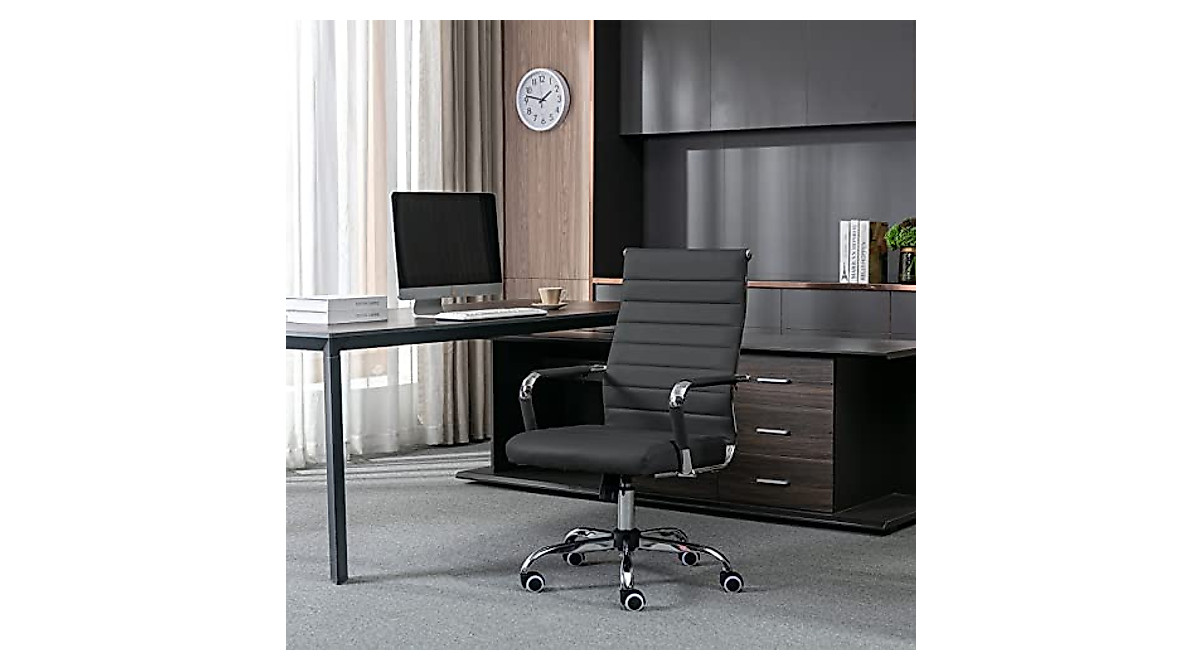 BOWTHY Home Office Chair Ribbed, Modern Leather Conference Room Chairs ...