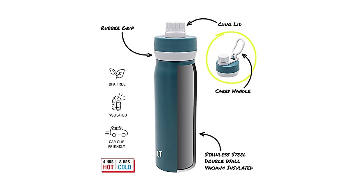 BUILT Cascade 20oz Stainless Steel Water Bottle - Keeps Drinks Hot & Cold