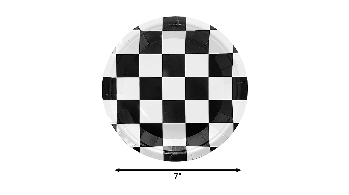 CIEOVO 50-Count Black & White Checkered Party Plates for Racing Themed ...