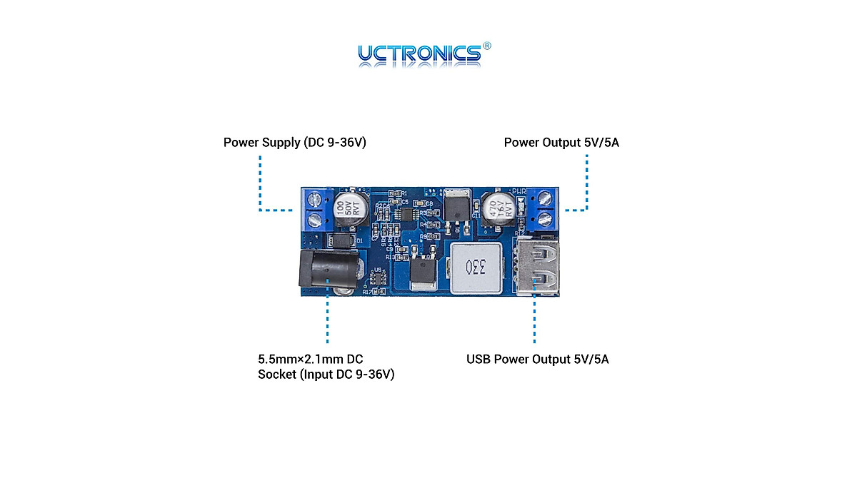 DC 9V-36V to 5V Buck Converter Module - Dual Output, 5A Power