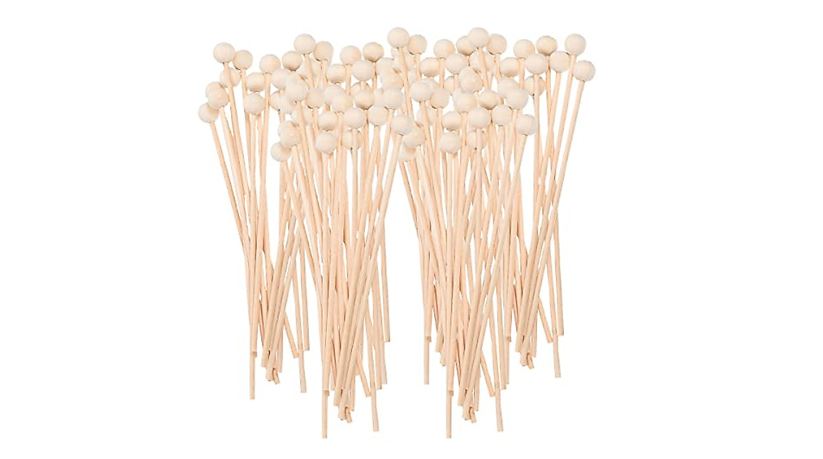Rock Candy Sticks 100 Pieces 6Inch With Ball Wooden Sticks Wood Cake Sticks Sticks For Lollipop Coffee Appetizer Skewers ( Round Drink Stirrer