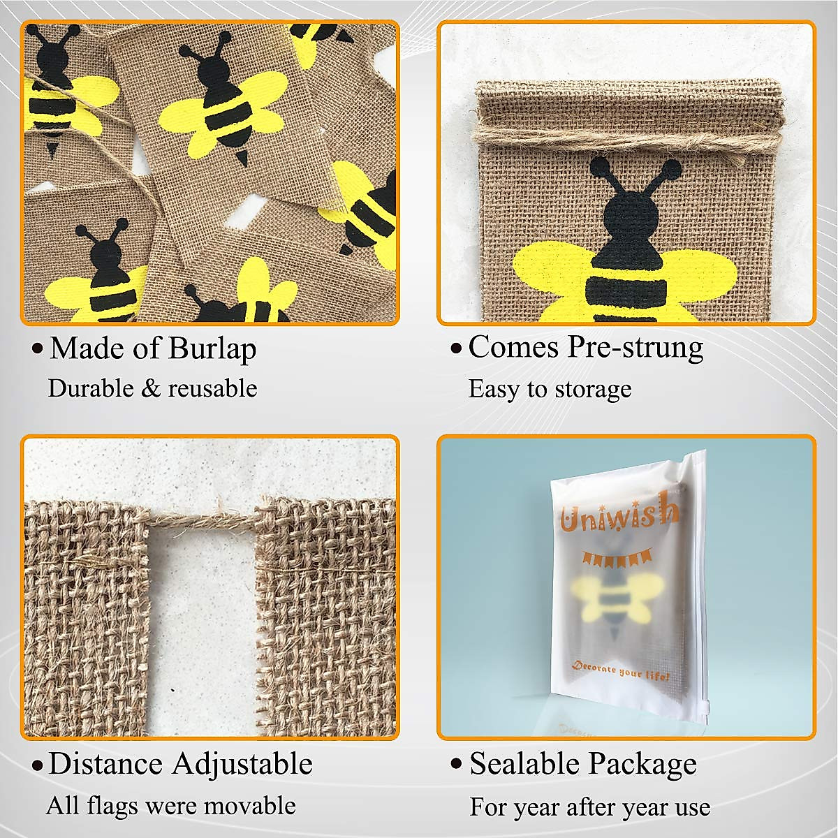 Uniwish Bumblebee Banner for Happy Bee Day Decorations