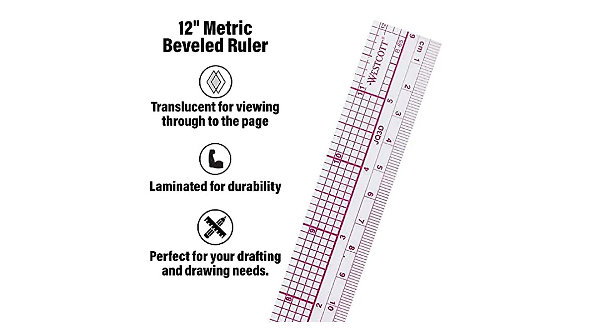 Westcott 12-Inch Beveled Ruler - Clear & Durable
