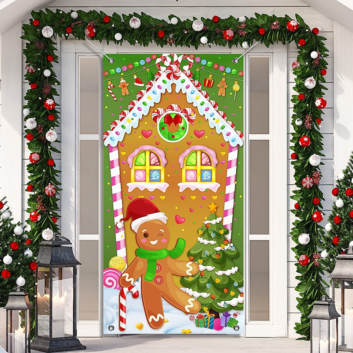 Christmas Gingerbread House Door Cover - Festive Holiday Decor