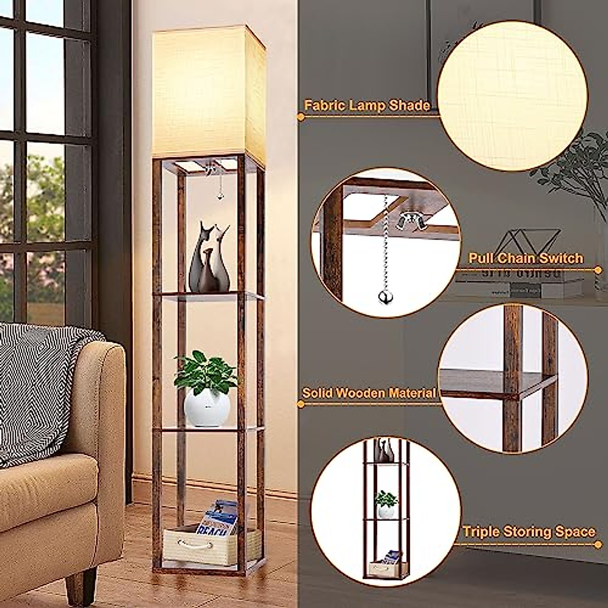 Stylish Floor Lamp with Shelves & LED Bulb
