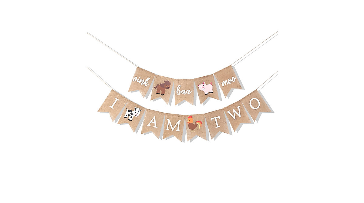Oink Baa Moo I Am Two Banner - Perfect for 2nd Birthday