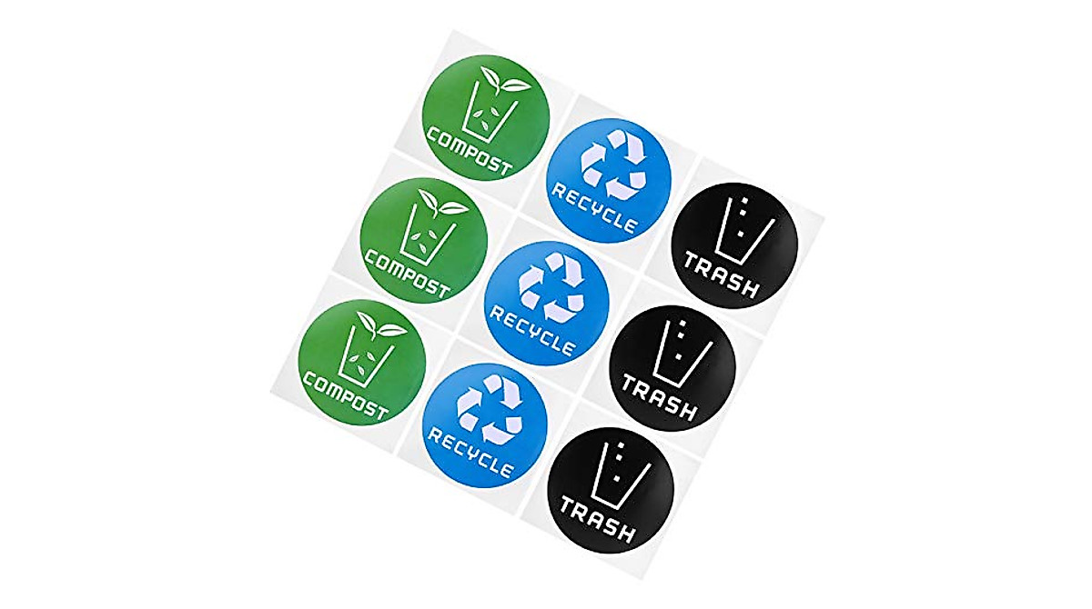 Recycle & Waste Management Stickers - 60-Piece Color-Coded Set