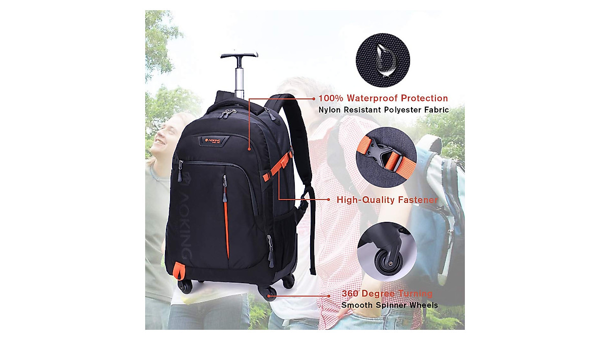 AOKING 20/22 Inch Waterproof Rolling Laptop Backpack - Durable & Stylish