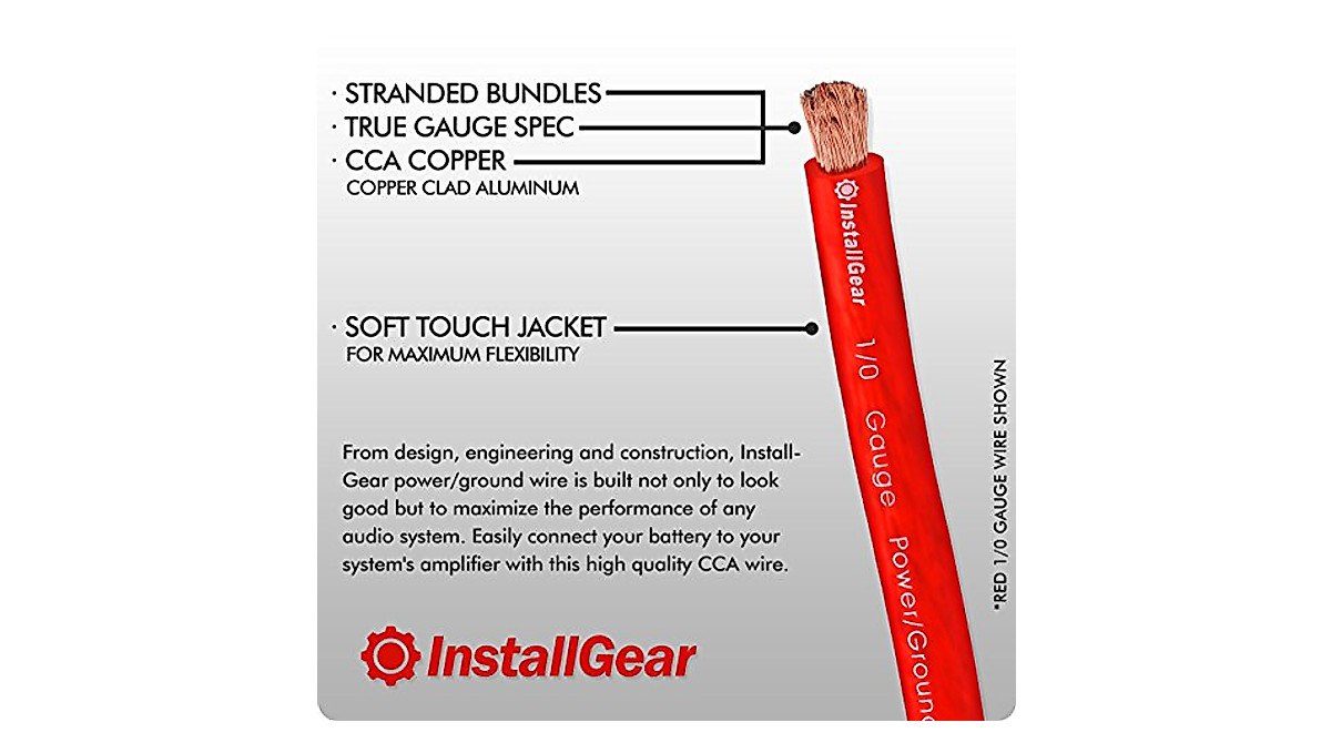 InstallGear 8 Gauge Wire 50ft Copper Clad Aluminum CAA - Primary