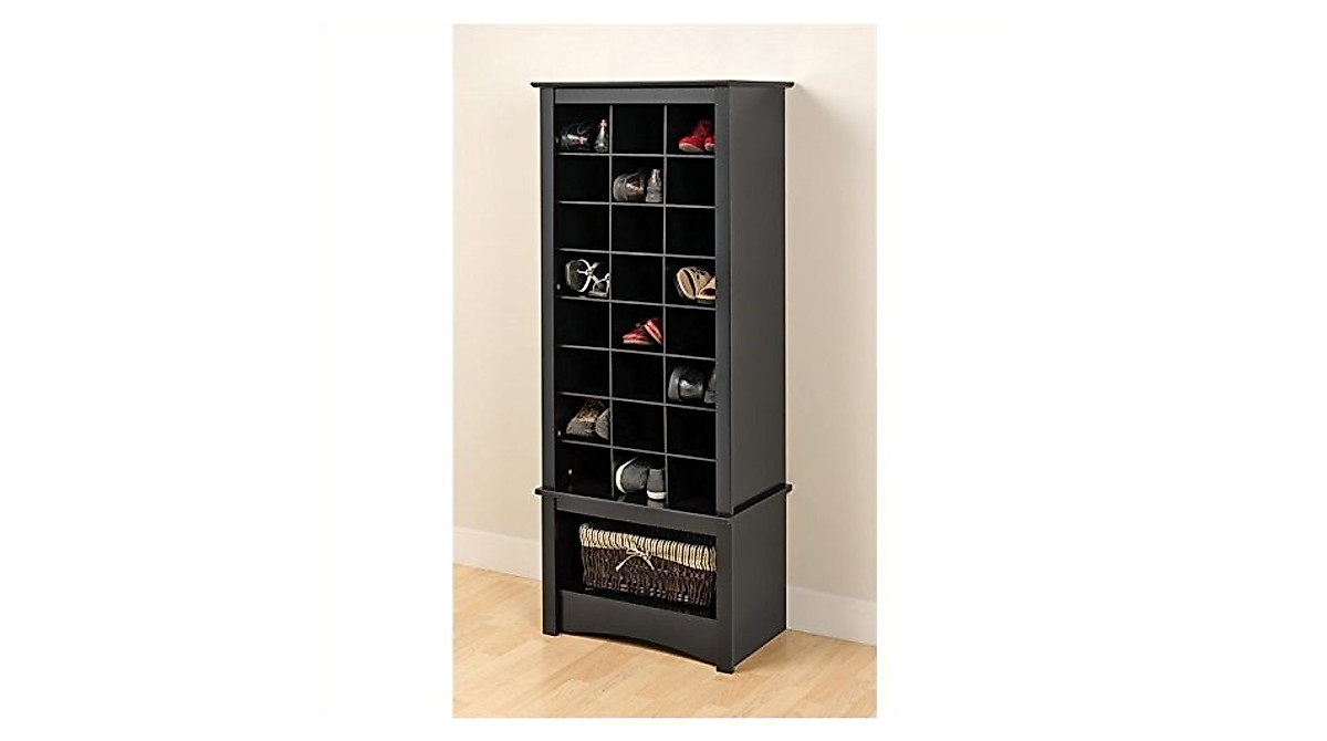 BOWERY HILL Tall 24 Cubby Shoe Cabinet - Black Storage