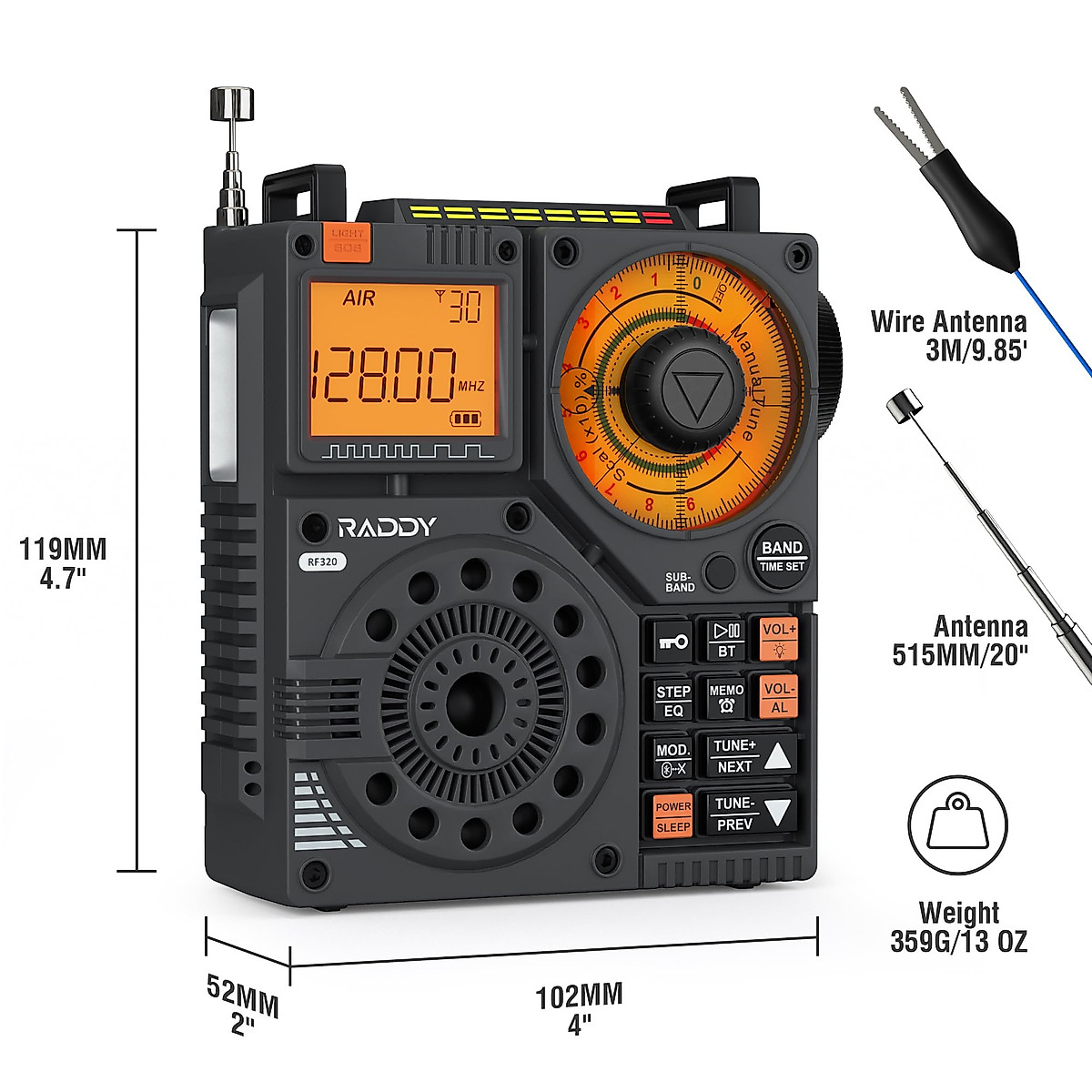 Raddy RF320 APP Control Shortwave Radio, AIR/FM/AM/VHF/SW/WB Receiver ...