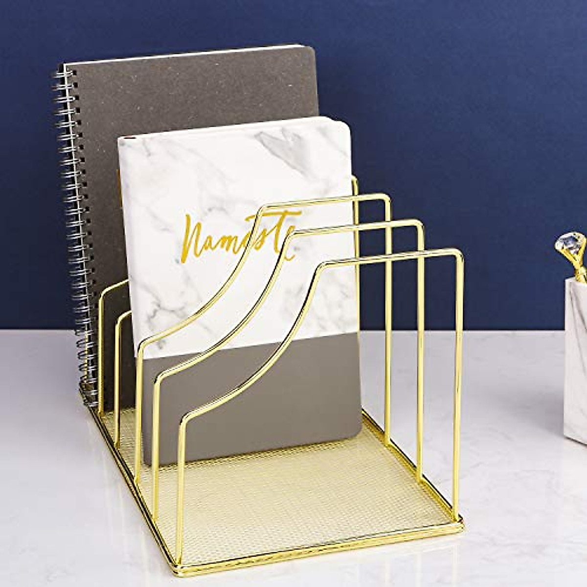 Simmer Stone Gold File Organizer - Elegant 5-Section Desk Storage