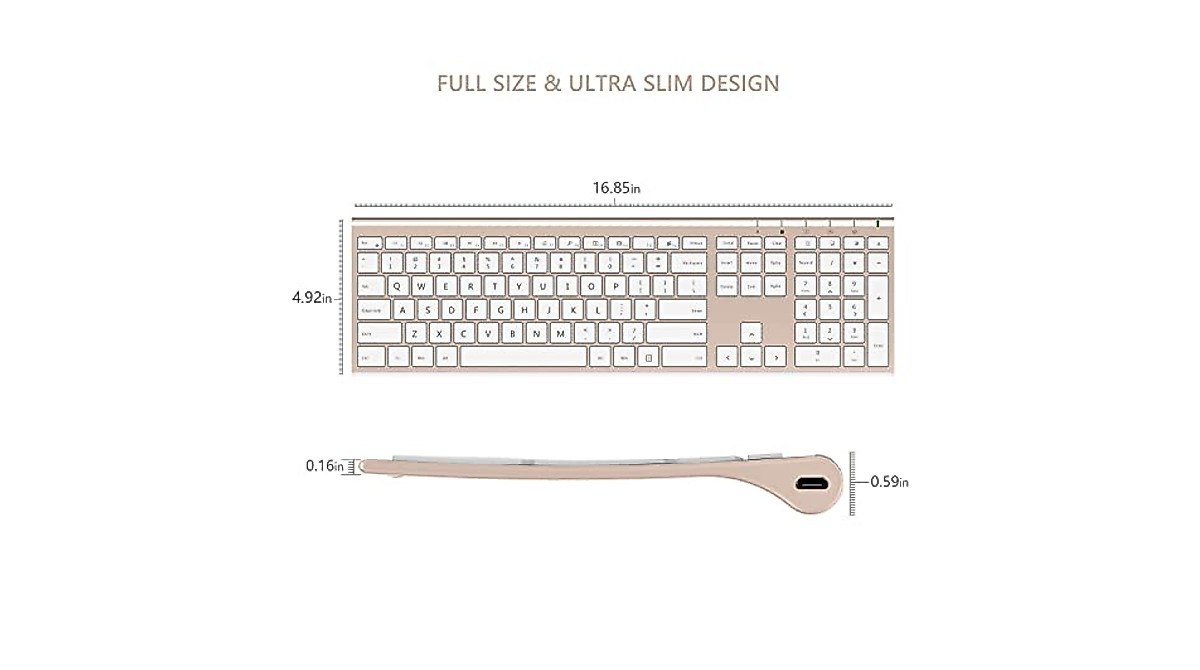 Wireless Keyboard & Mouse Combo - Slim, Rechargeable, Quiet Keys