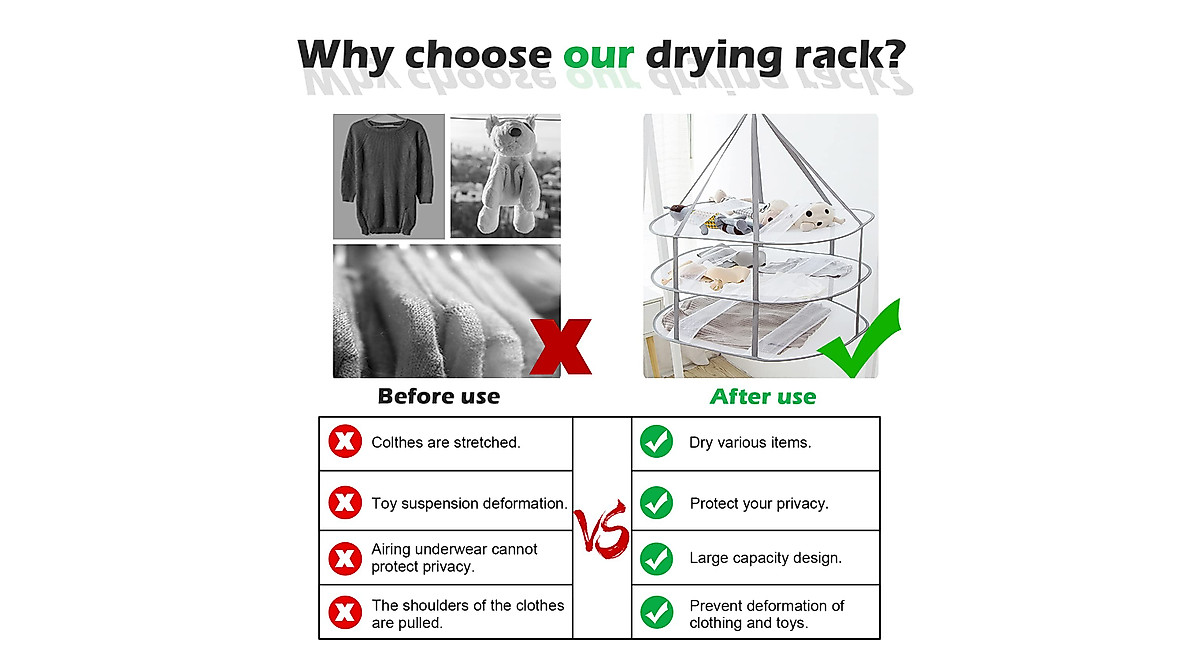 WEISGJA 3-Tier Folding Mesh Drying Rack - Portable & Stackable
