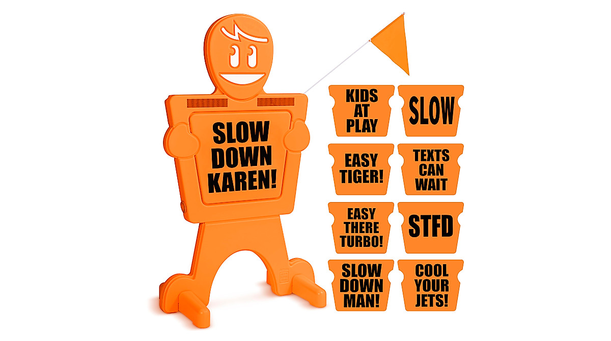GoSports Slow Down Man! Safety Sign for Neighborhoods - 3 ft High