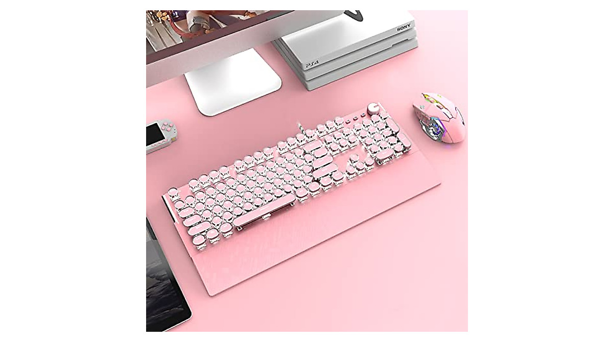TONIZER Pink Mechanical Gaming Keyboard with White LED Backlit