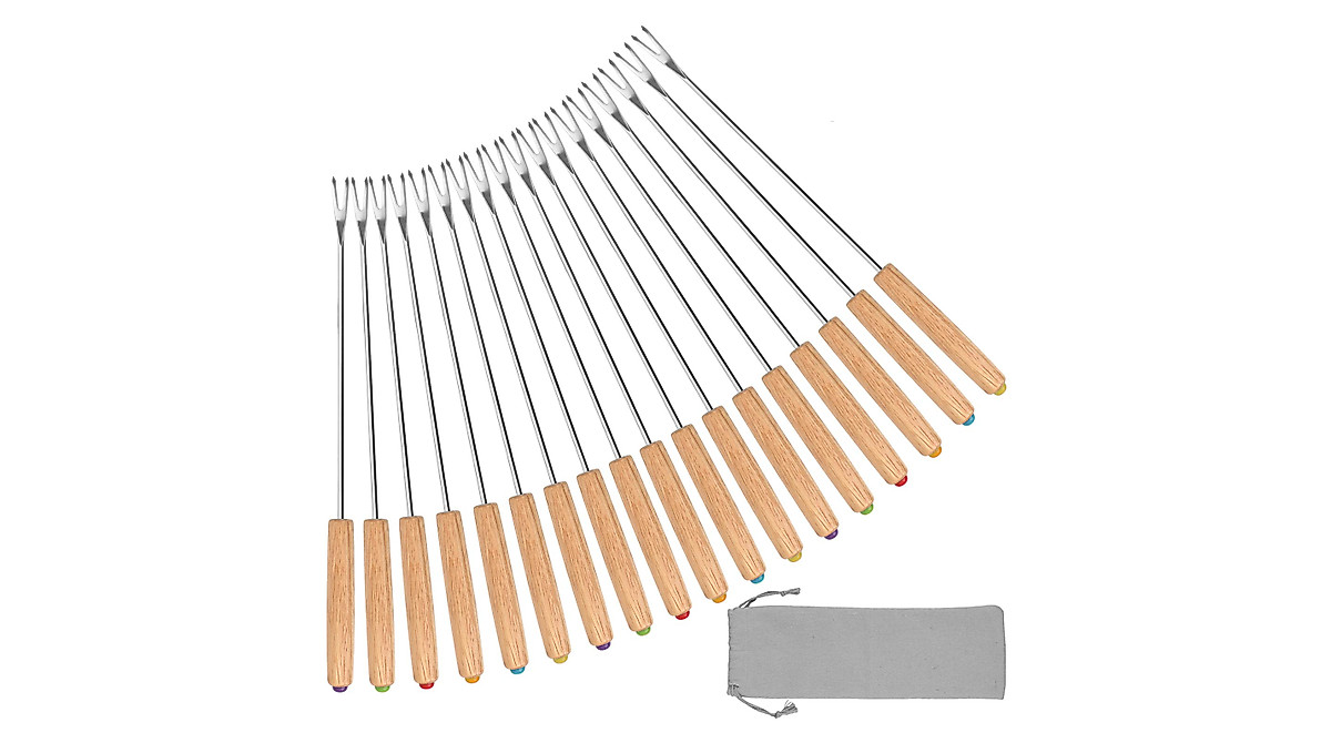 24 Pack Stainless Steel Fondue Forks, 12 Wood Handles And 12 Stainless Steel Handles, Heat - View #2