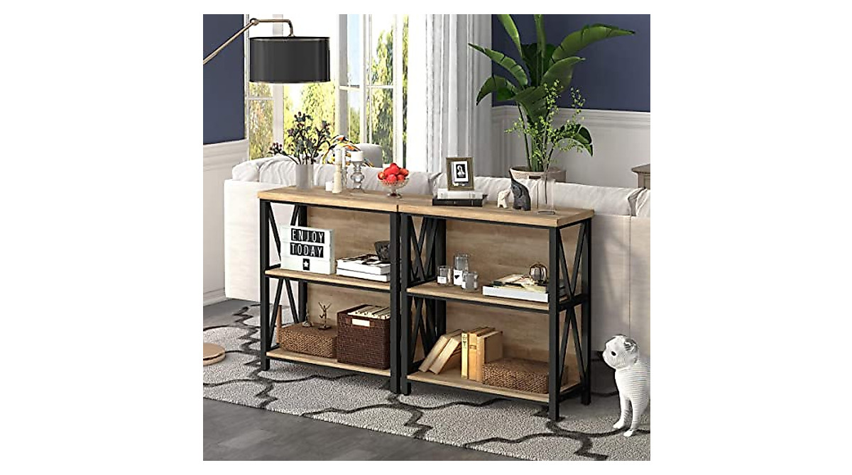FATORRI 5 Tier Bookshelf And Bookcase With Doors (White Oak - View #3