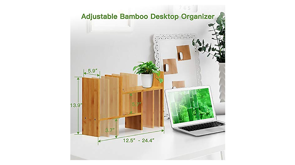 Pipishell Bamboo Desk Organizer – Adjustable & Expandable Storage Rack