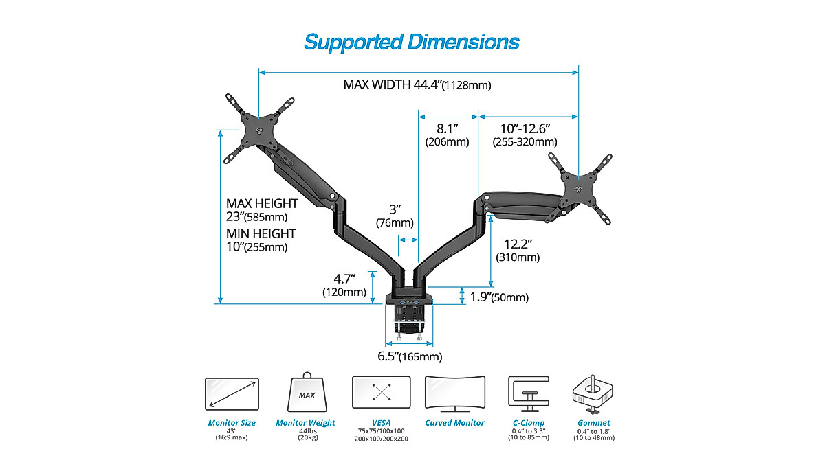 AVLT Dual Monitor Arm Mount - Fits 13-43 Inches, Full Motion