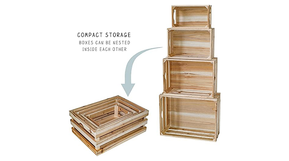 MACVAD Set of 4 Large Wooden Crates for Organization