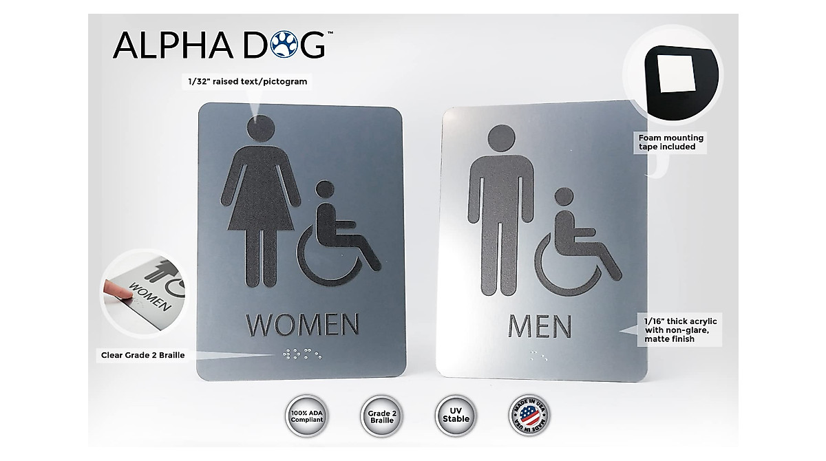 Alpha Dog Bathroom Sign Bundle - ADA Compliant Restroom Signs