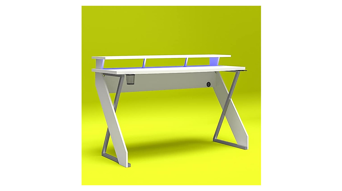 NTENSE Xtreme Gaming Desk with Riser - Ergonomic White Workspace