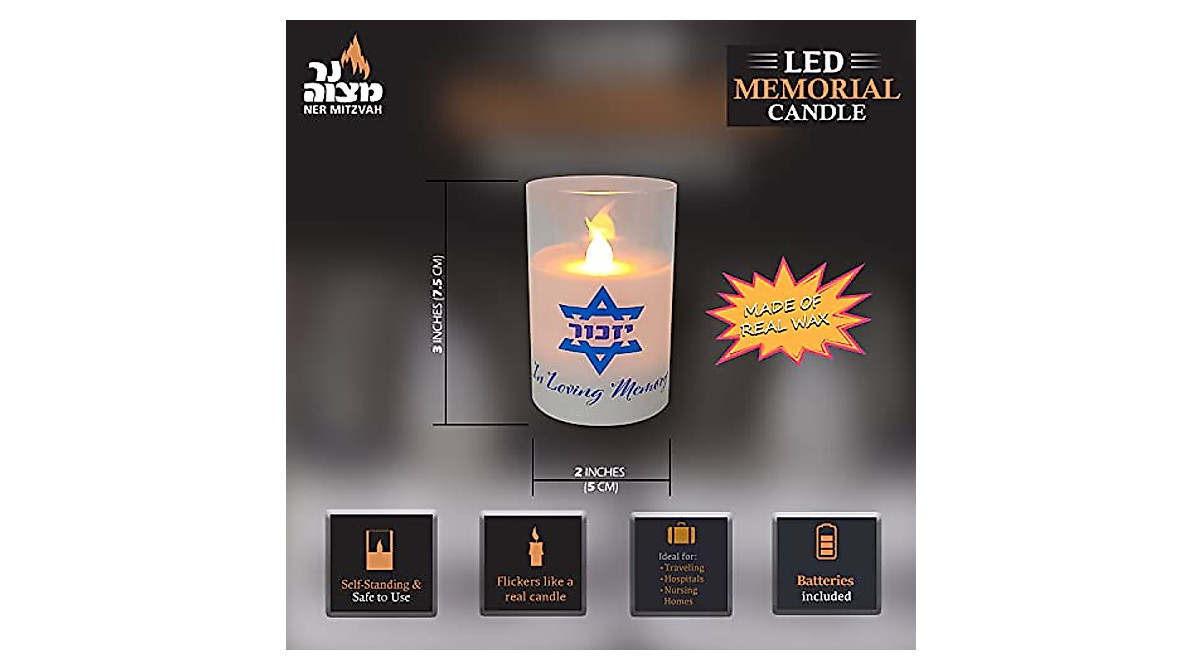 Ner Mitzvah LED Shabbat Candles - Battery Operated Flameless Candles With 6-Hour Auto Timer, 7.5" Tall - Set Of 2
