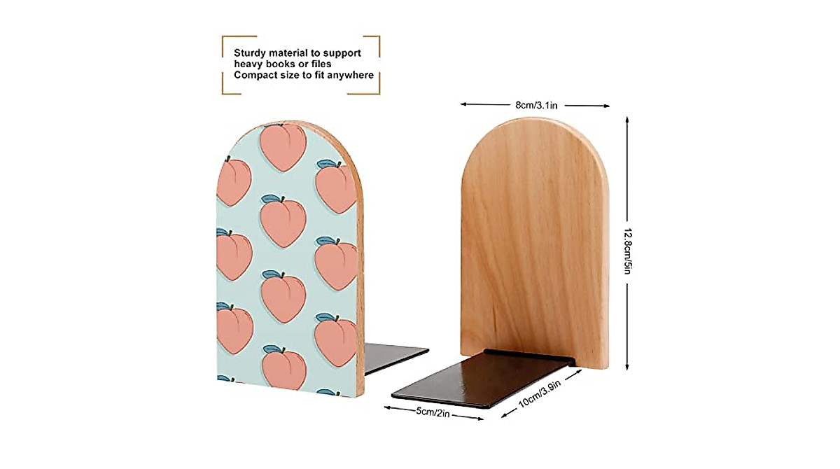 Stylish 2 Pack Wood Bookends with Peach Pattern for Home & Office