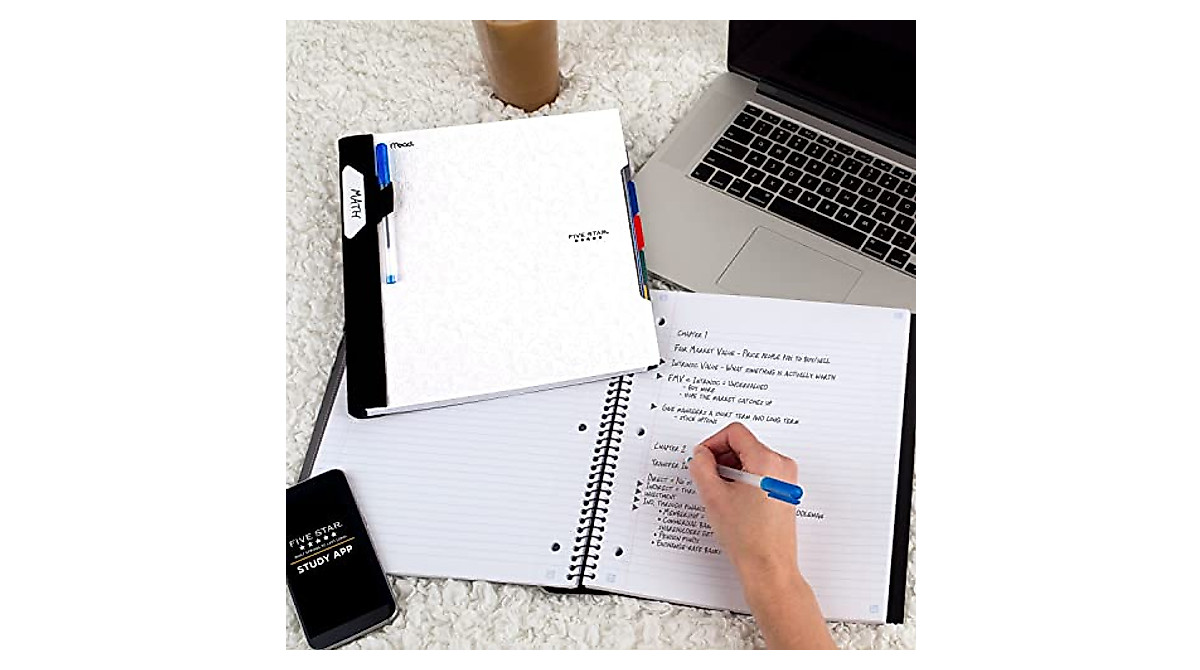 Five Star 5-Subject Spiral Notebook with Study App - Durable & Organized