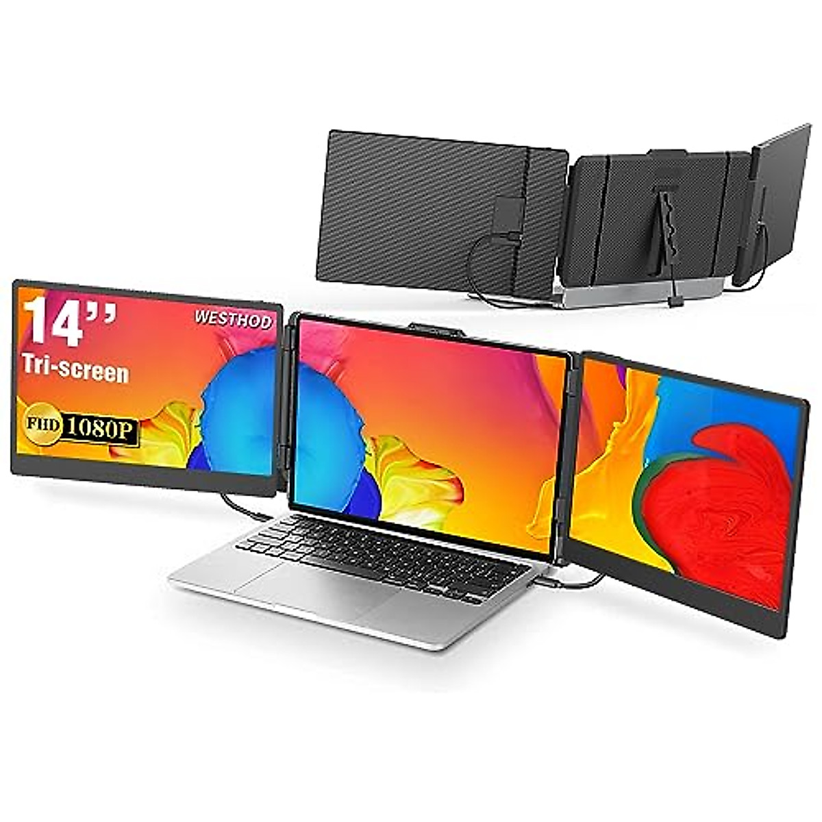 WESTHOD 14'' Portable Laptop Monitor Extender Triple Screen FHD IPS