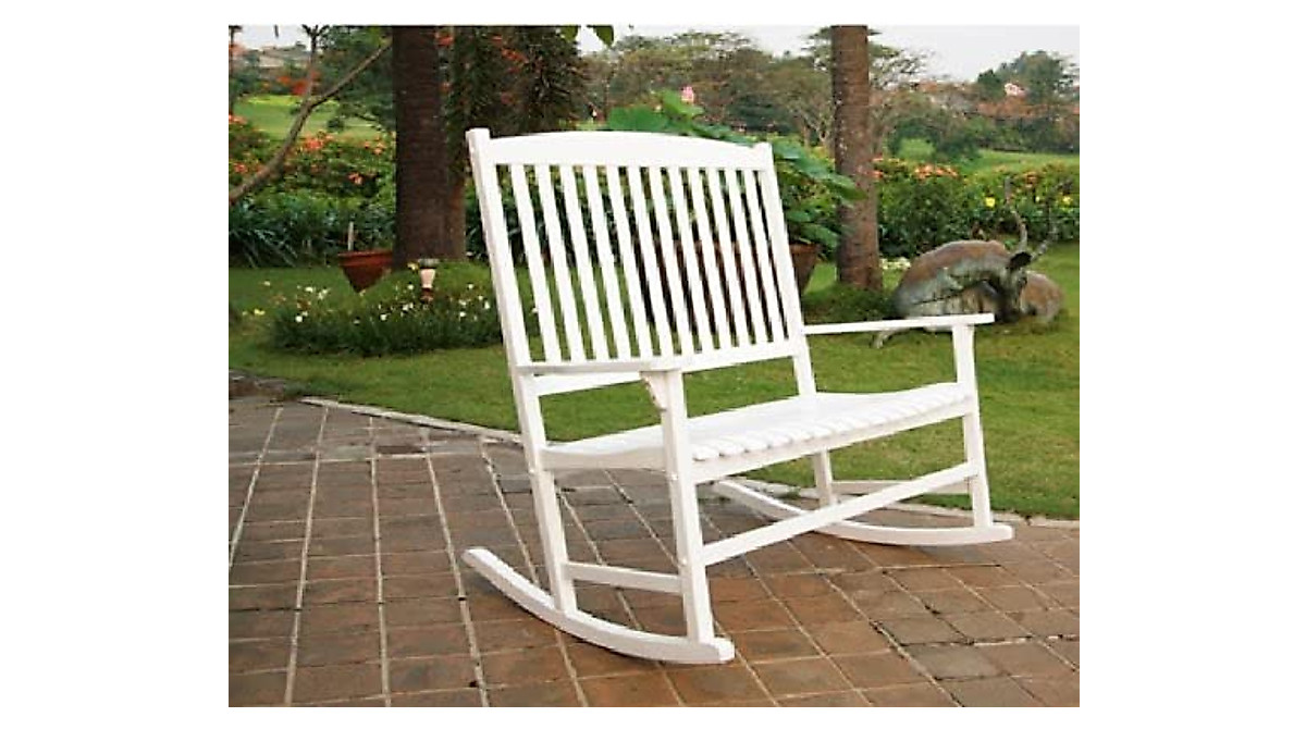 Mainstay Outdoor Double Rocking Chair - White Wooden Porch Seating