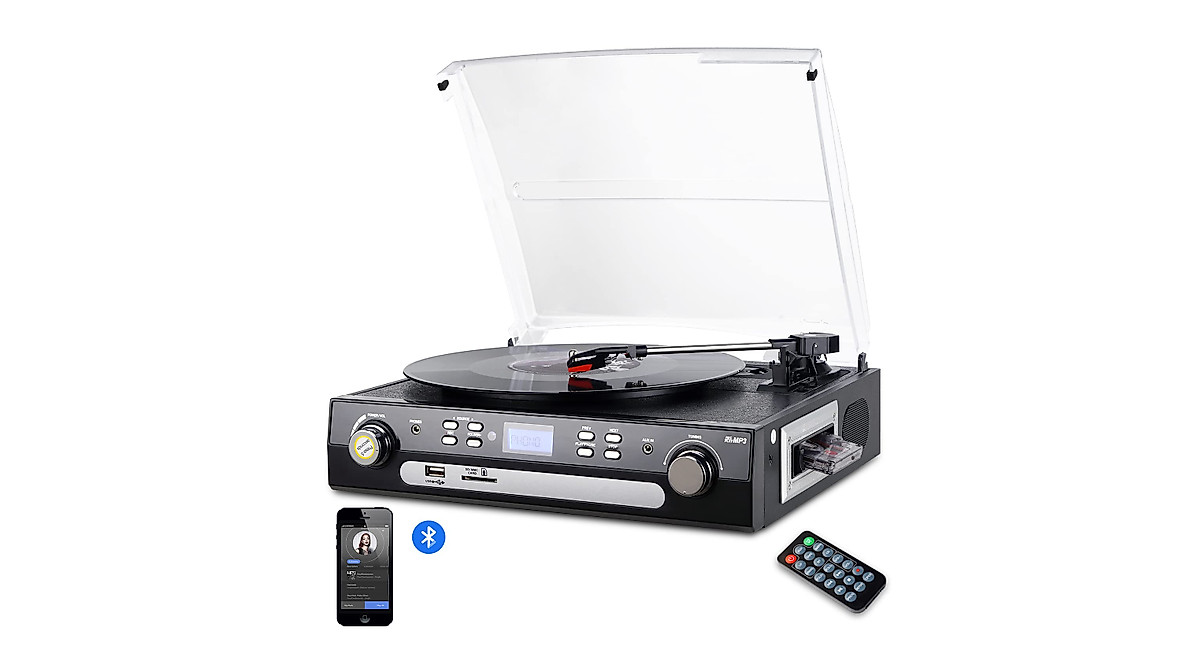 DIGITNOW Bluetooth Record Player with Stereo Speakers and Radio