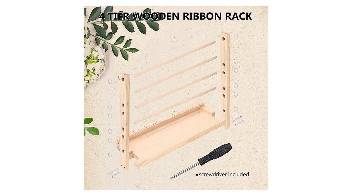 Adjustable Wooden Ribbon Organizer Rack - 4 Tier Storage Solution