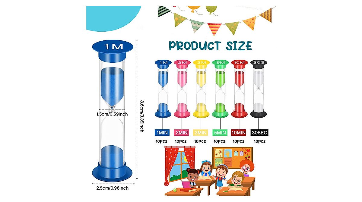 Xuhal 60 Pcs Colorful Sand Timers for Classroom Use
