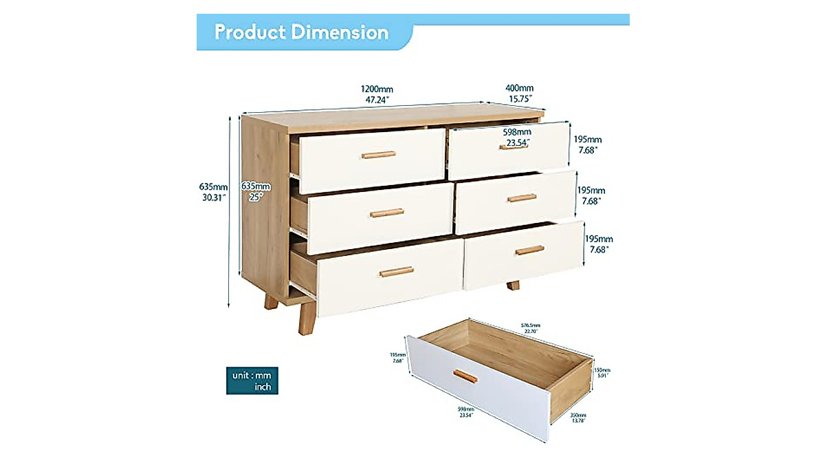 Henf Modern 6-Drawer Dresser - Stylish Storage Solution for Home