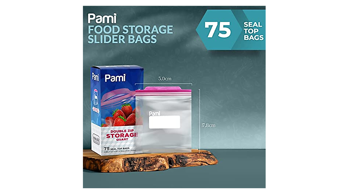PAMI Double Zip Food Storage Bags - Leakproof & Reusable Quart Bags